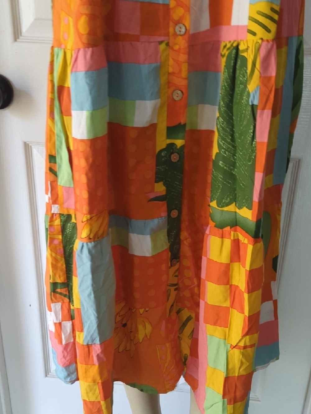 Colorblock Patchwork Maxi Shirt Dresspit to pit 18 inch - Picture 3 of 7